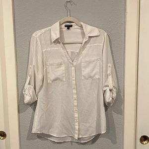 Express Portofino Checkered Translucent Button Up Blouse Small White